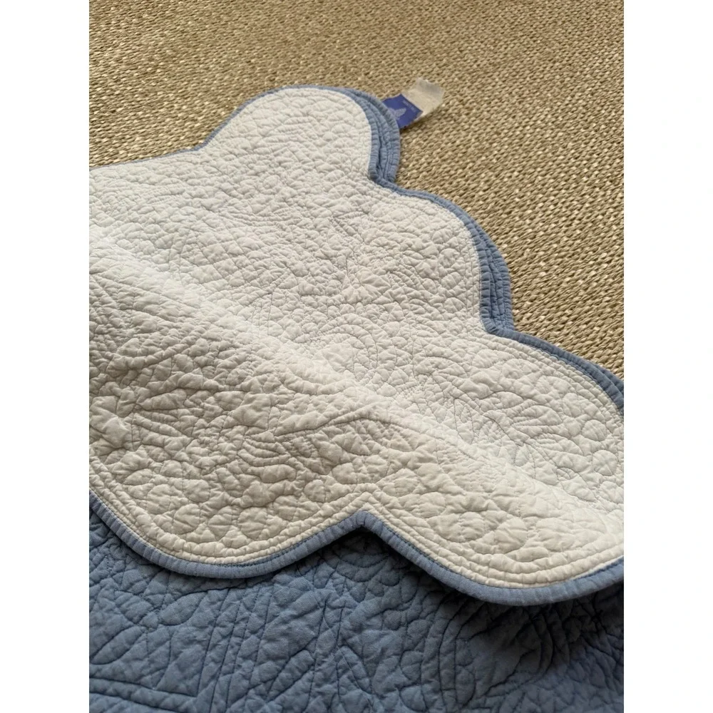Pine Cone Hill Blue White Reversible Scalloped Cotton Quilt Matelasse Bedspread